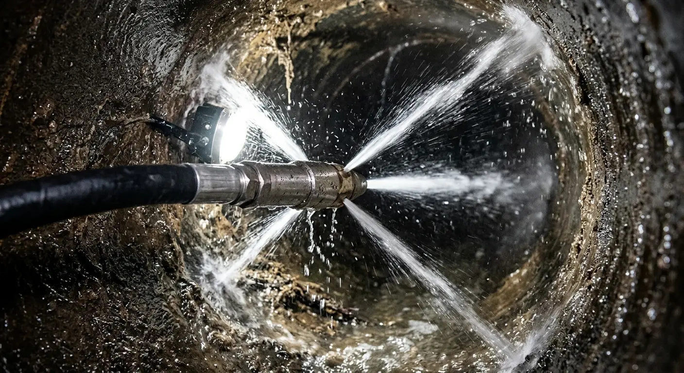 High-pressure hydro jetting nozzle cleaning sewer pipe for Sewer Cleanout in Arden Hills